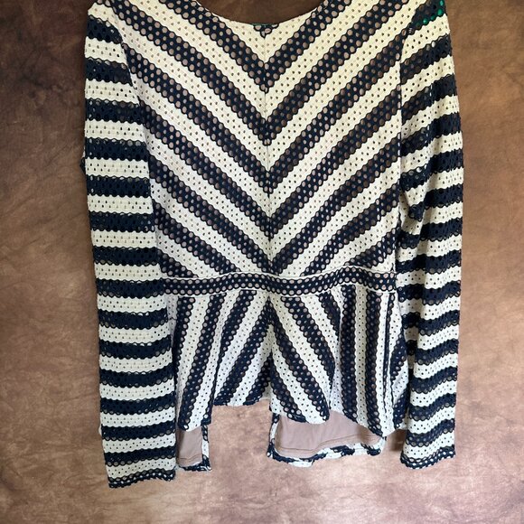 Size Medium Navy Blue and White BCBG Max Azria Peplum Zip Up Jacket - Picture 3 of 3